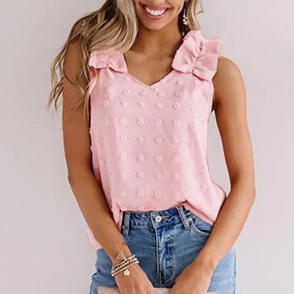 Tank Top Pink Ruffle Swiss Dot 2XL 18 - Picture 2 of 10